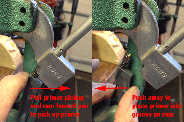 Shows operation of priming arm.