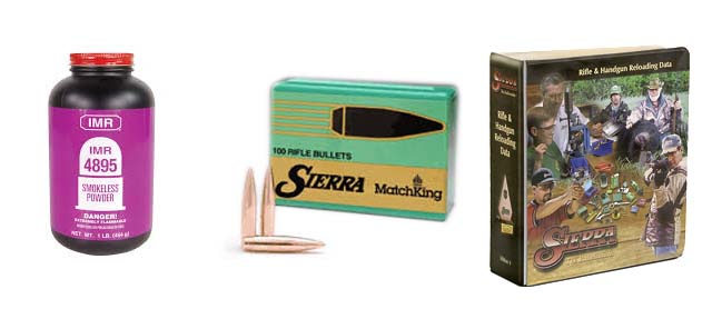 Showing powder, projectile, and reloading manual.