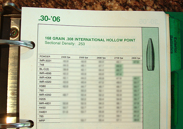 Showing a reloading manual page