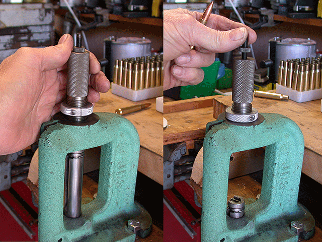 Showing adjustment of seating die initial steps