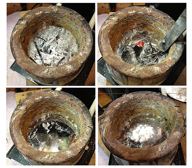 Showing the four stages of getting the melt ready to cast.