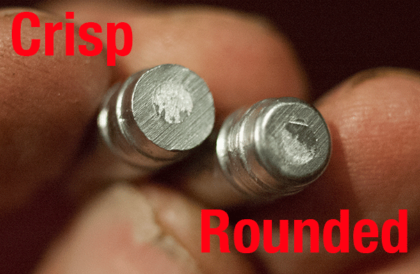 Showing a rounded versus sharp bullet base.